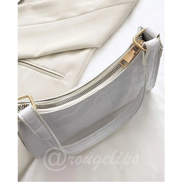 Reptile Pattern PU Leather White Baguette Handbag - Picture 6 of 7